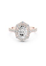 Women's ring with diamonds, in 9-karat rose gold, with 1 ct moissanite, oval cut